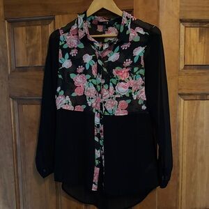 Forever 21 Black Blouse with Pink Floral Pattern